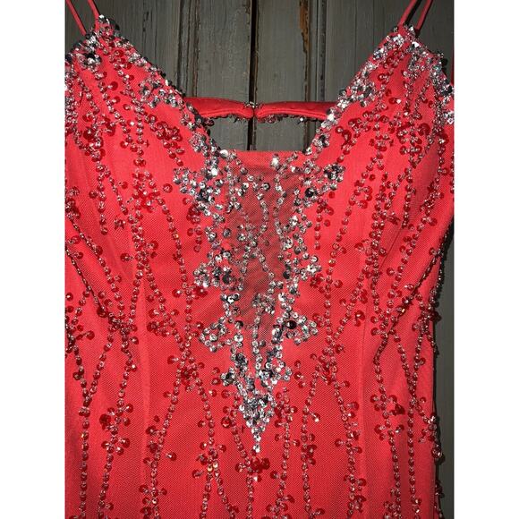 David’s Bridal Sequin Tulle Gown Prom Formal Red Orange XS Beaded - Picture 4 of 16